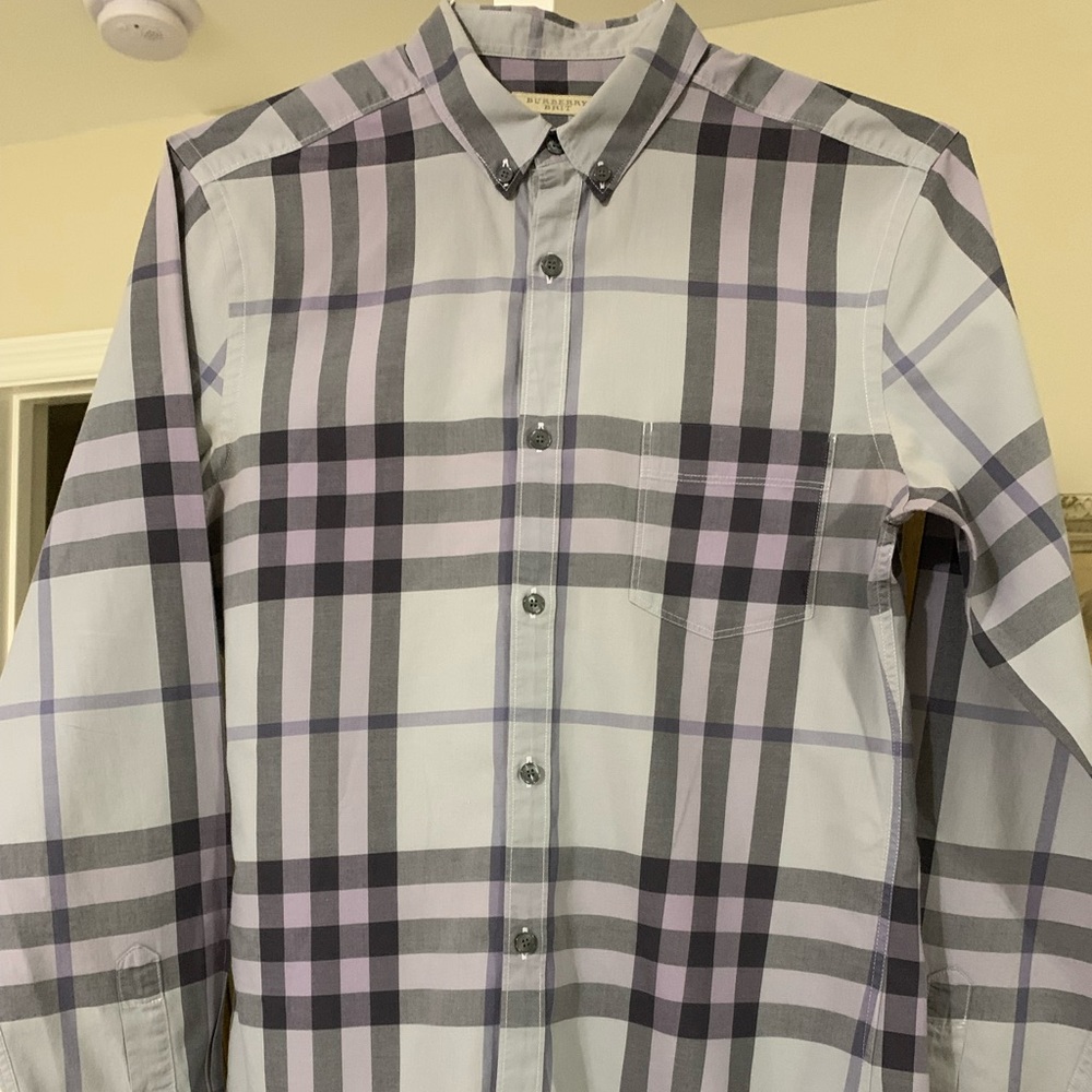 Burberry Brit Classic Grey Stripes Plaids L/S Size Small .  See pics-underarms